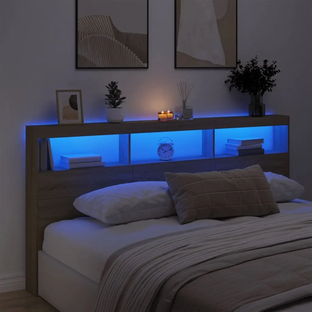 Headboard Cabinet with RGB LED Lights for Bedroom 200cm Brown Engineered Wood