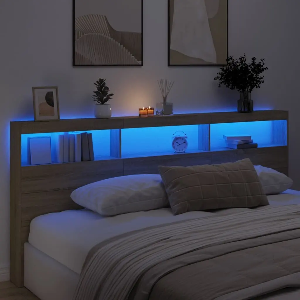 Brown Headboard Cabinet with LED Lighting