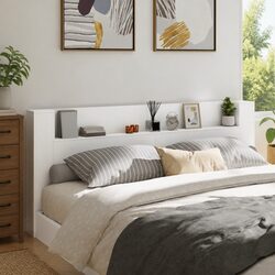RGB LED White Headboard Cabinet 220cm with Storage Shelf