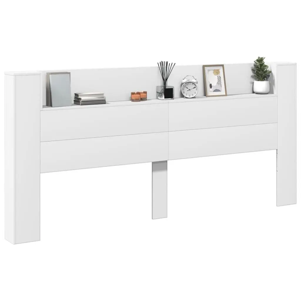 RGB LED White Headboard Cabinet 220cm with Storage Shelf