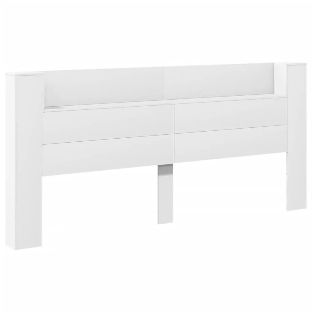 RGB LED White Headboard Cabinet 220cm with Storage Shelf