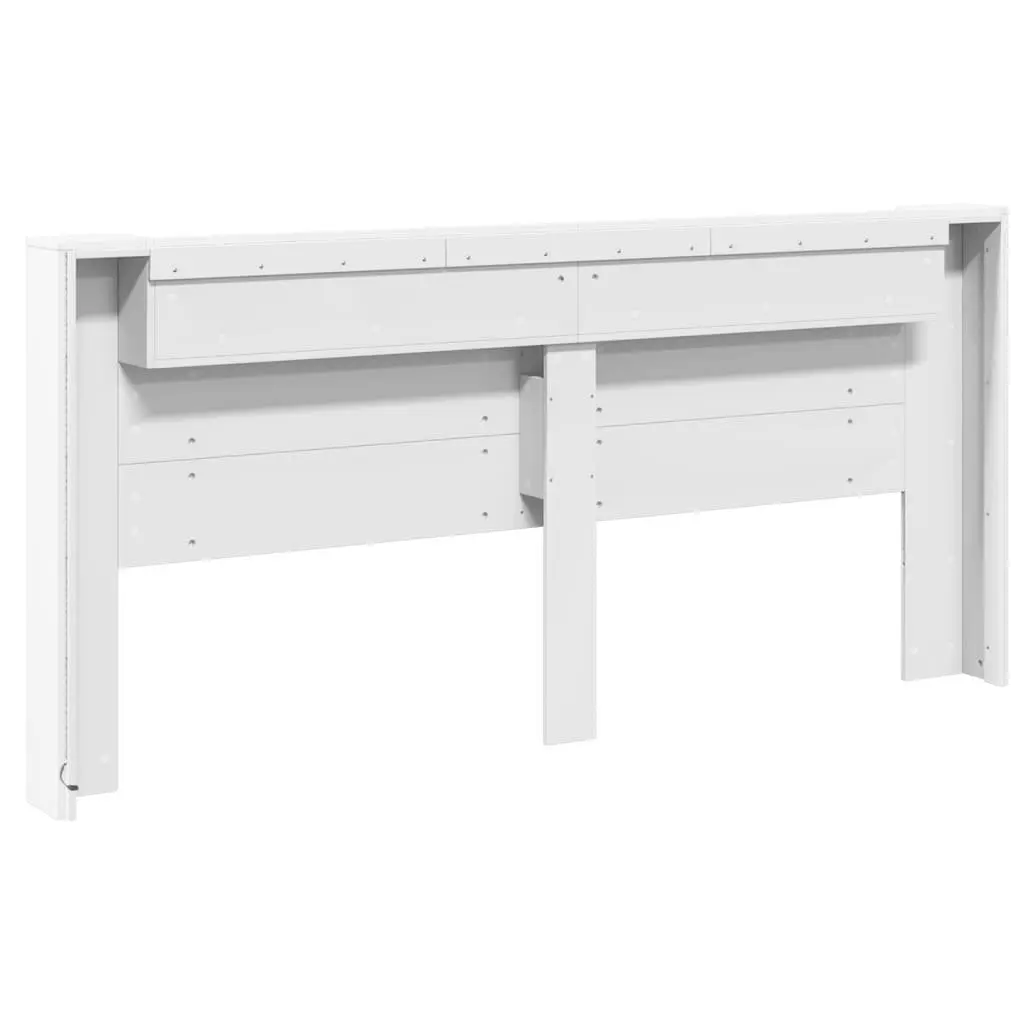 RGB LED White Headboard Cabinet 220cm with Storage Shelf
