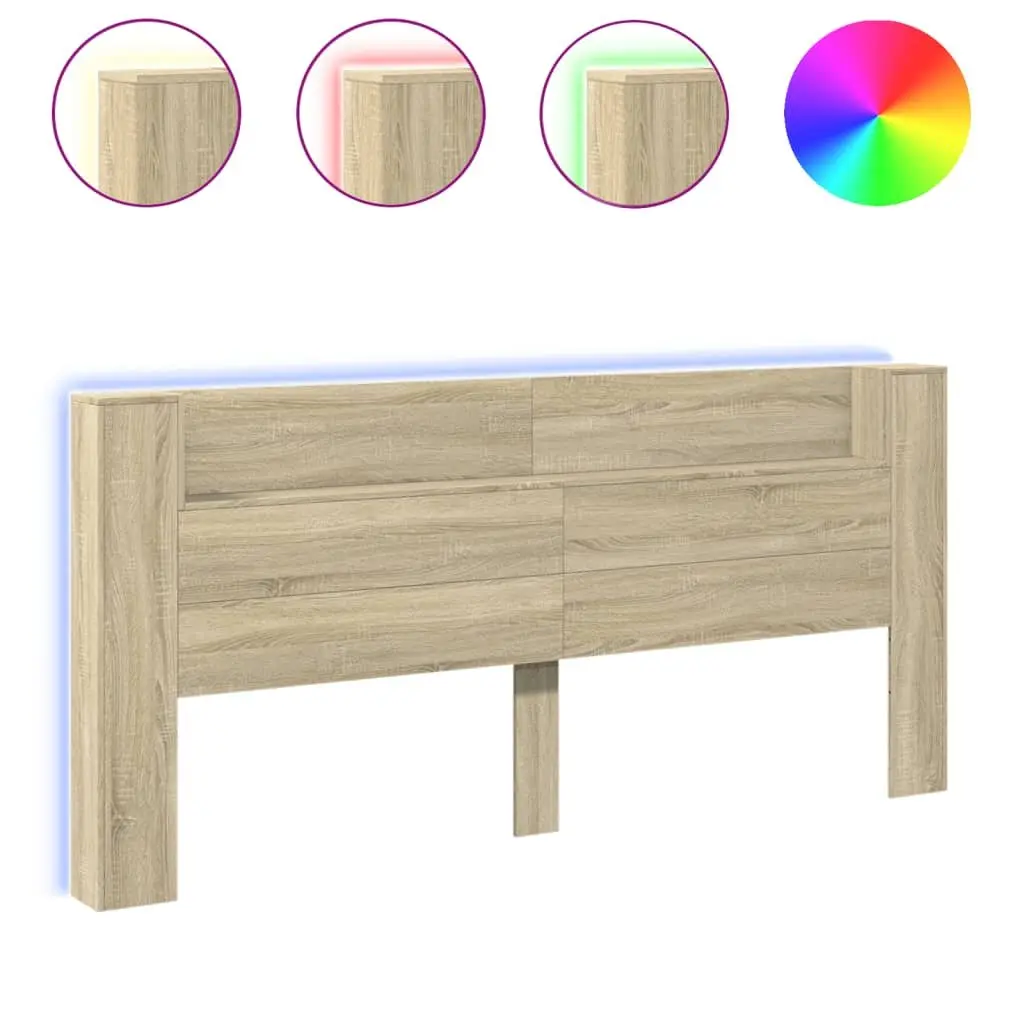Headboard Cabinet with RGB LED Lights for Bedroom 220 x 16.5 x 103.5 cm Brown Engineered Wood