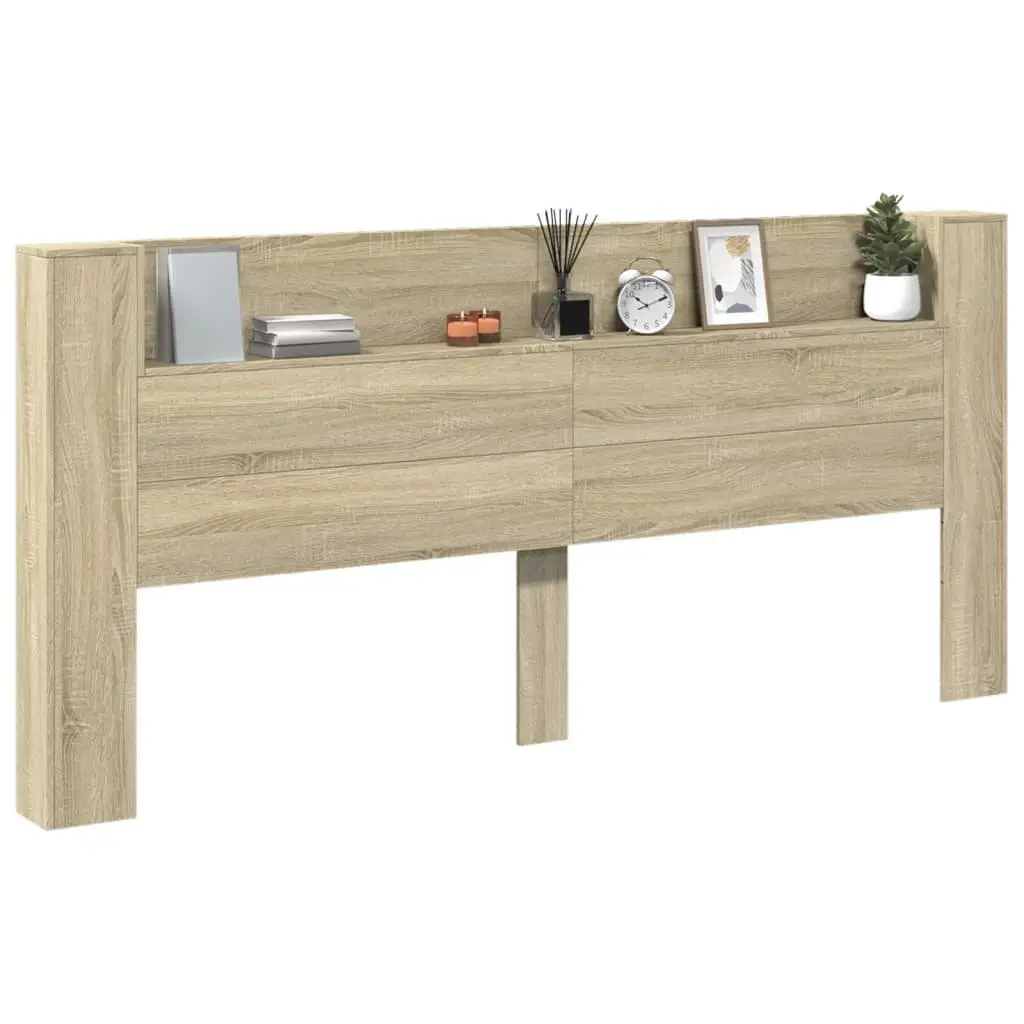 Headboard Cabinet with RGB LED Lights for Bedroom 220 x 16.5 x 103.5 cm Brown Engineered Wood