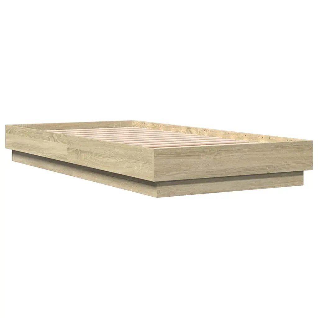 Bed Frame 90x190 cm Sonoma Oak Engineered Wood Slatted Base Bedroom Furniture