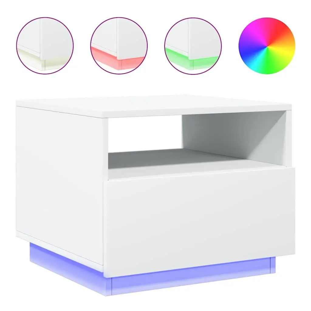 Coffee Table with RGB LED Lights White Modern Living Room Accent Side Table