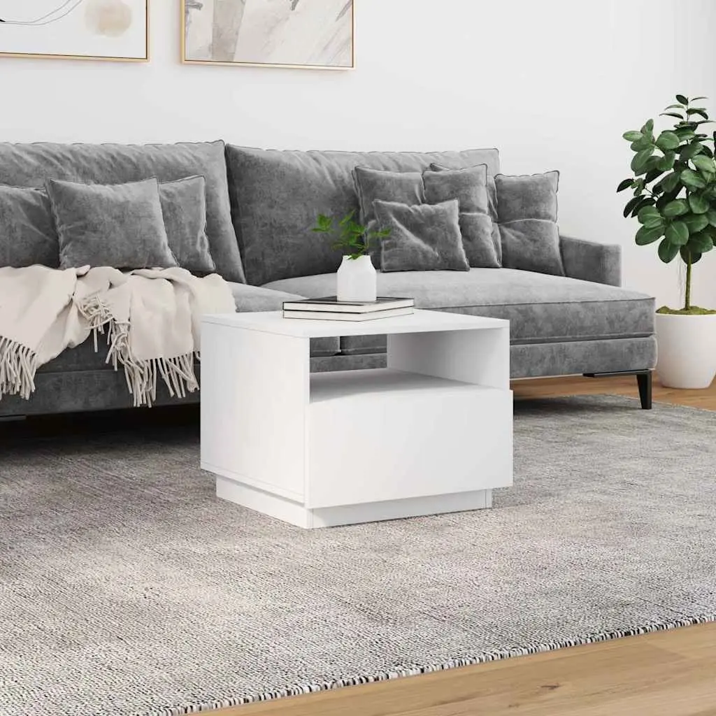 Coffee Table with RGB LED Lights White Modern Living Room Accent Side Table