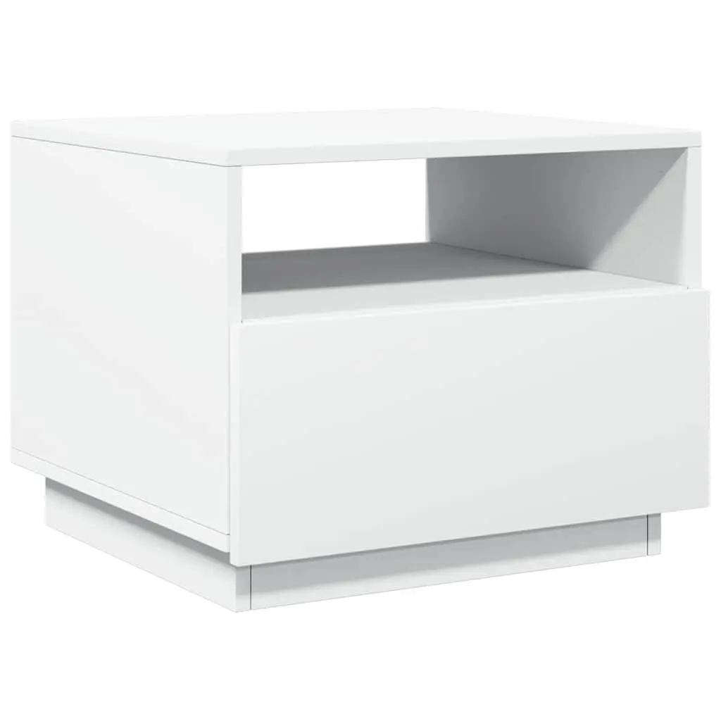 Coffee Table with RGB LED Lights White Modern Living Room Accent Side Table