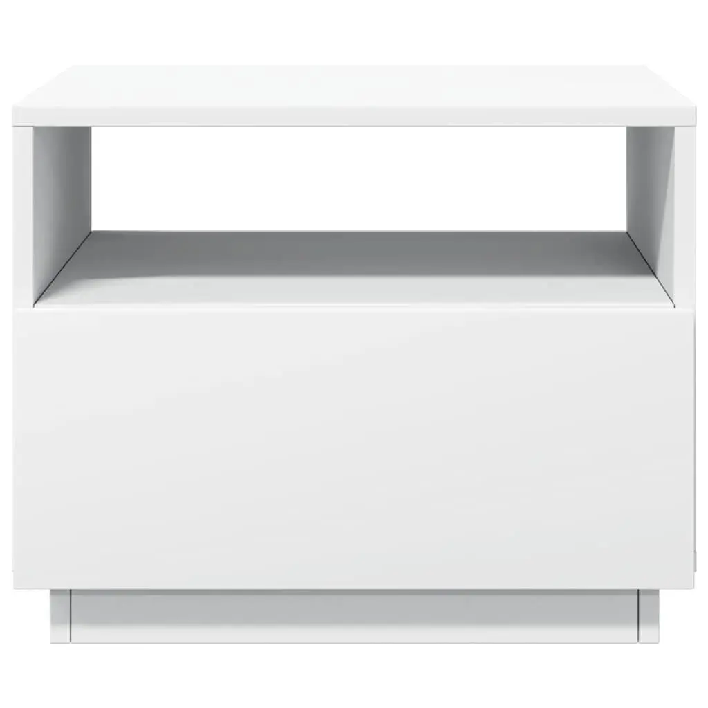 Coffee Table with RGB LED Lights White Modern Living Room Accent Side Table