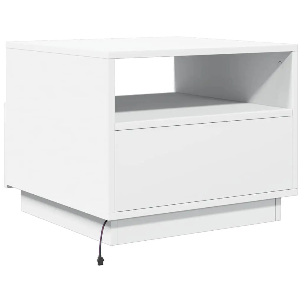 Coffee Table with RGB LED Lights White Modern Living Room Accent Side Table