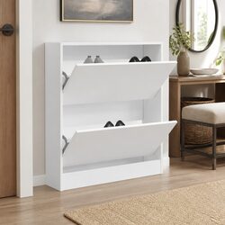 Shoe Cabinet Specifications: White, Engineered Wood, 80W x 21D x 87.5H cm