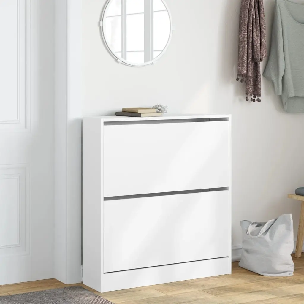 Shoe Cabinet White Storage Organiser Compact for Entryway Hallway 80W x 21D x 87.5H cm