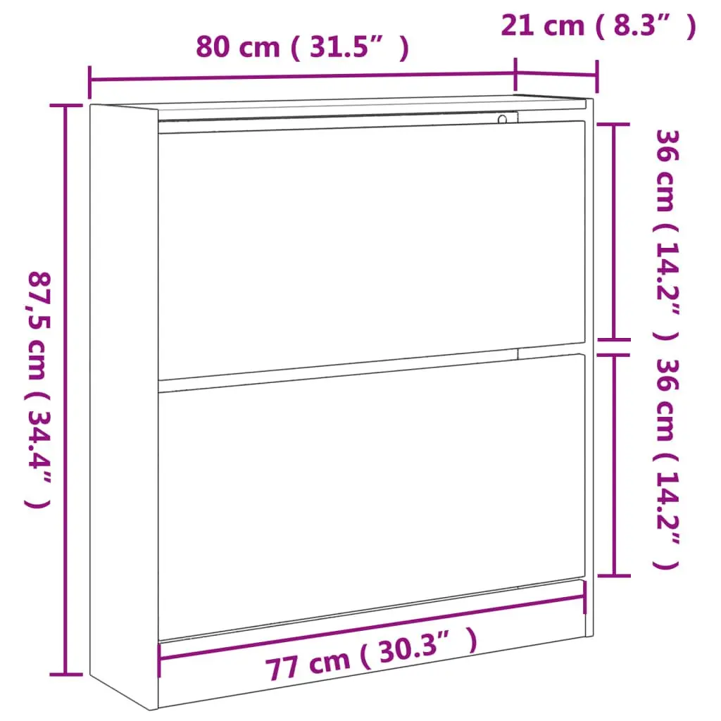 Shoe Cabinet White Storage Organiser Compact for Entryway Hallway 80W x 21D x 87.5H cm