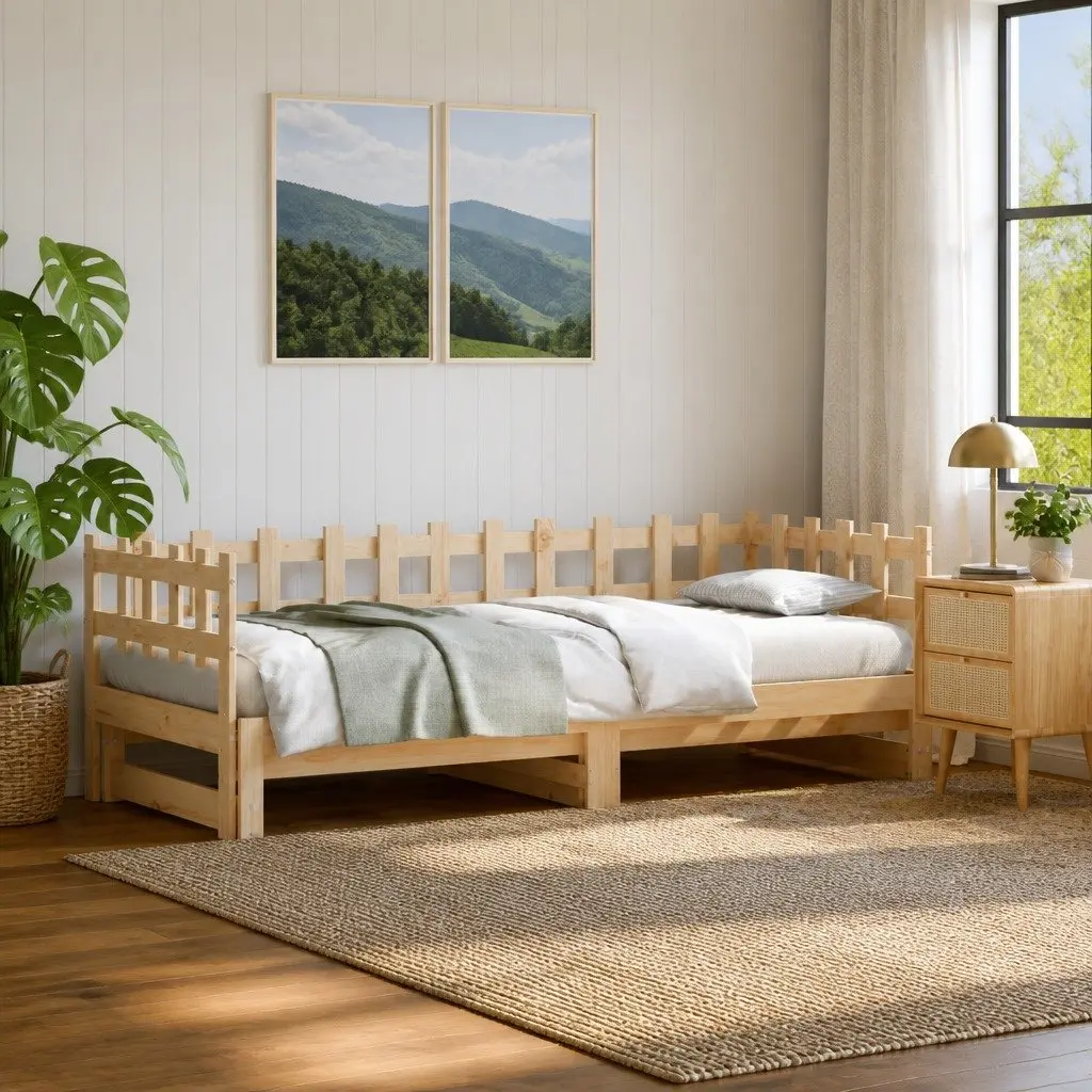 90x190 cm Solid Pine Wood Pull-out Day Bed Frame