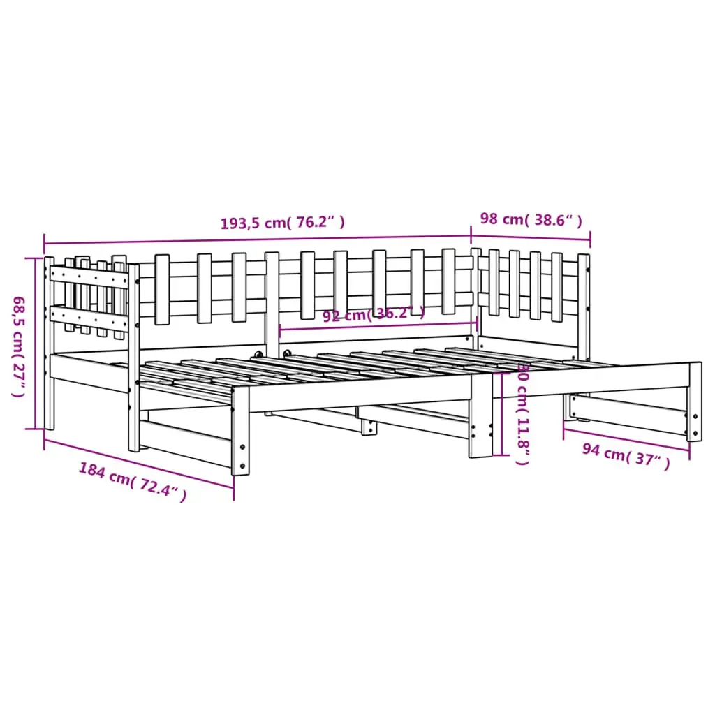 90x190 cm Solid Pine Wood Pull-out Day Bed Frame