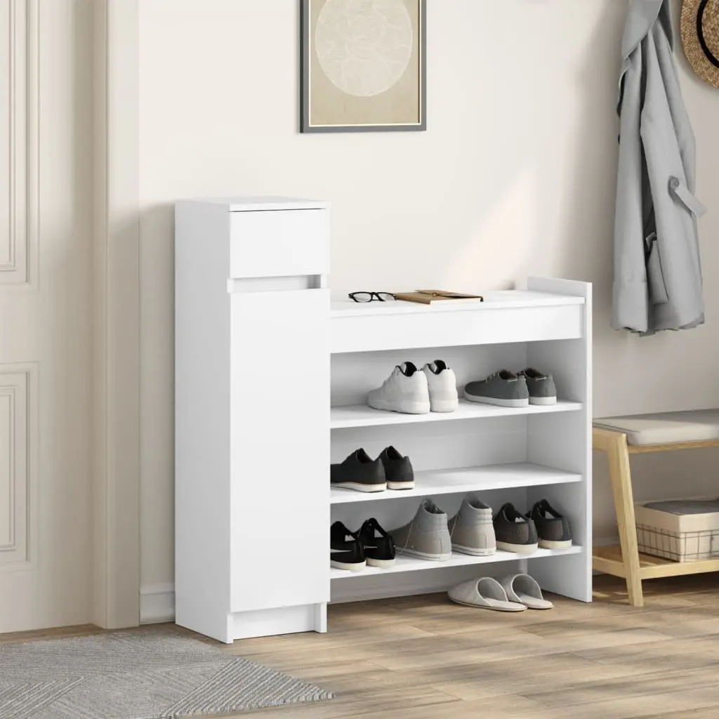 Shoe Cabinet White 100.5x28x100 cm Storage Organiser Cupboard Drawer Shelves