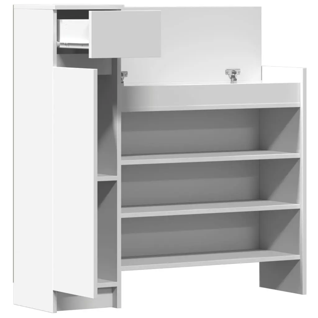 Shoe Cabinet White 100.5x28x100 cm Storage Organiser Cupboard Drawer Shelves