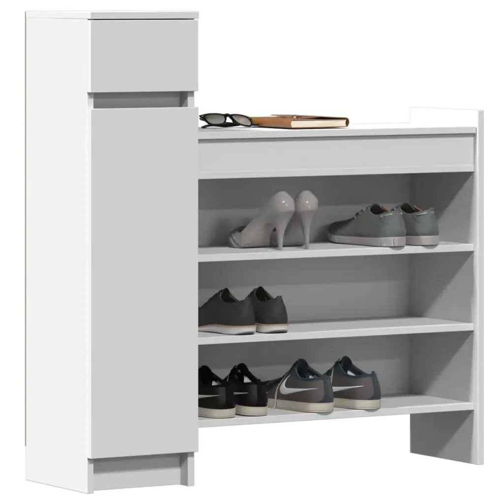 Shoe Cabinet White 100.5x28x100 cm Storage Organiser Cupboard Drawer Shelves