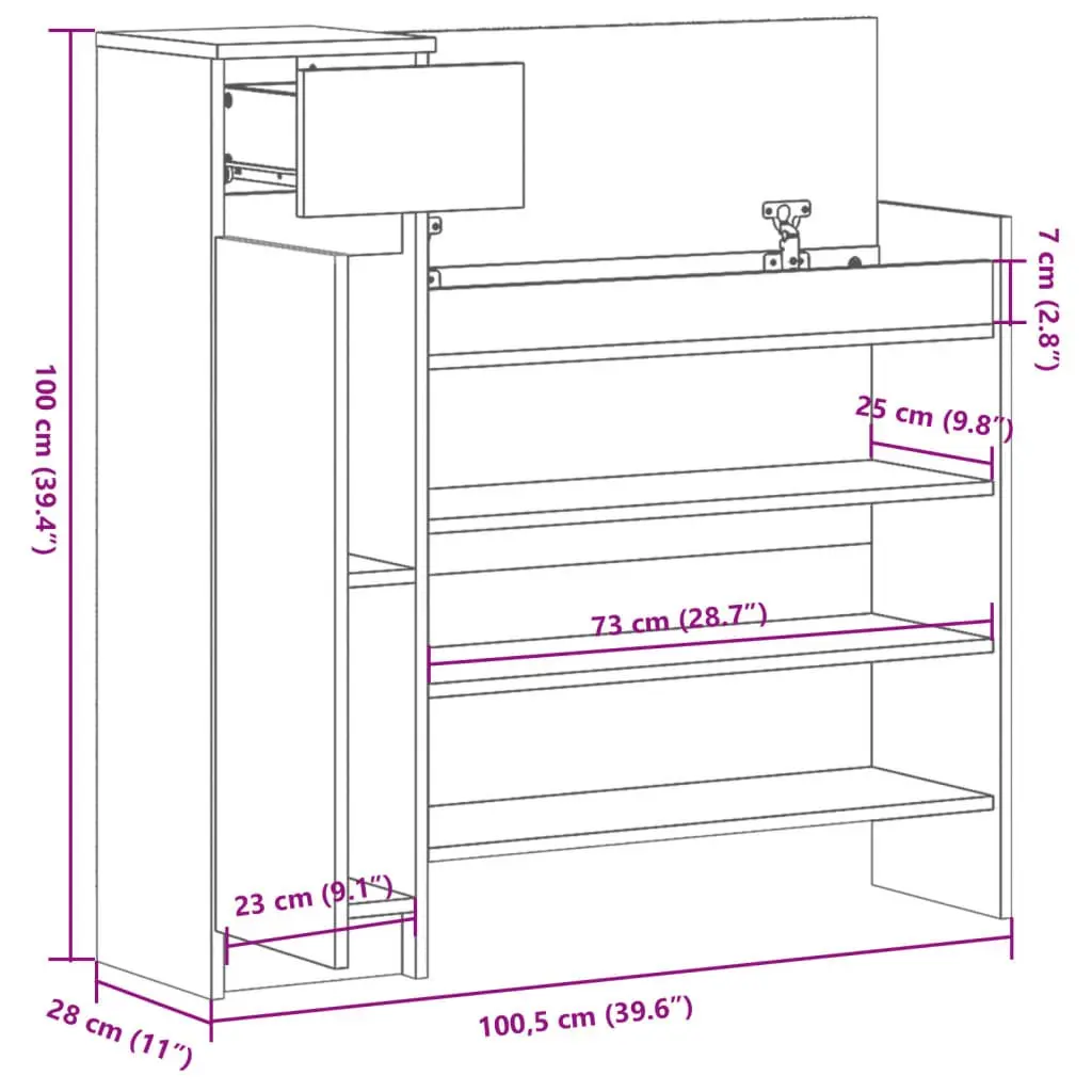 Shoe Cabinet White 100.5x28x100 cm Storage Organiser Cupboard Drawer Shelves
