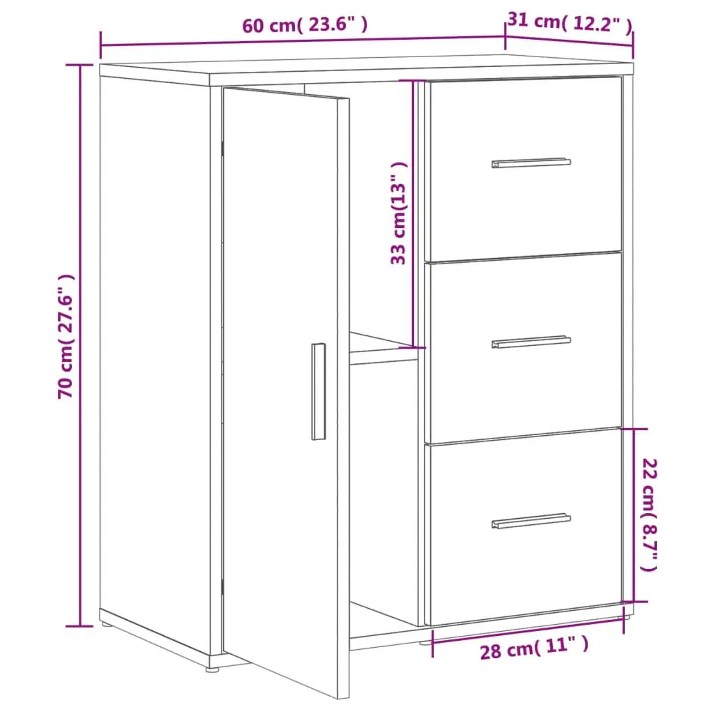 Sideboard Storage Cabinet White 60x31x70 cm Engineered Wood Buffet Furniture