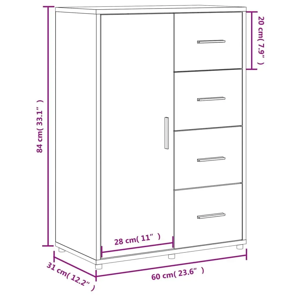 Sideboard for Living Room White 60x31x84 cm Engineered Wood Storage Cabinet