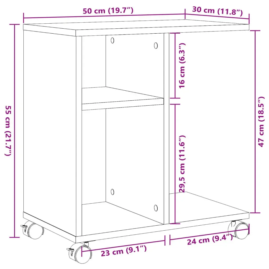 End Table for Living Room White Engineered Wood 50 x 30 x 55 cm