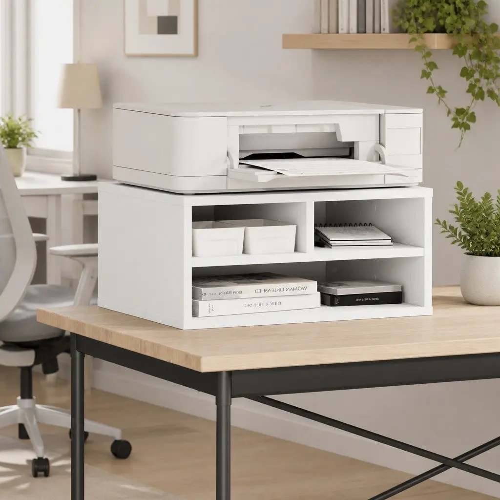 White Engineered Wood Printer Stand