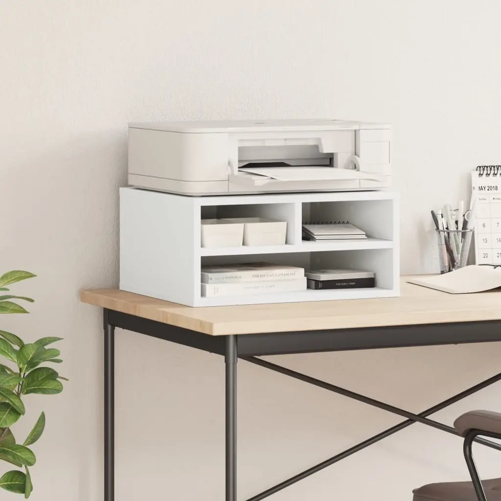 Printer Stand White Engineered Wood Organiser Shelf Storage Office Desk Table 49 x 40 x 22.5 cm