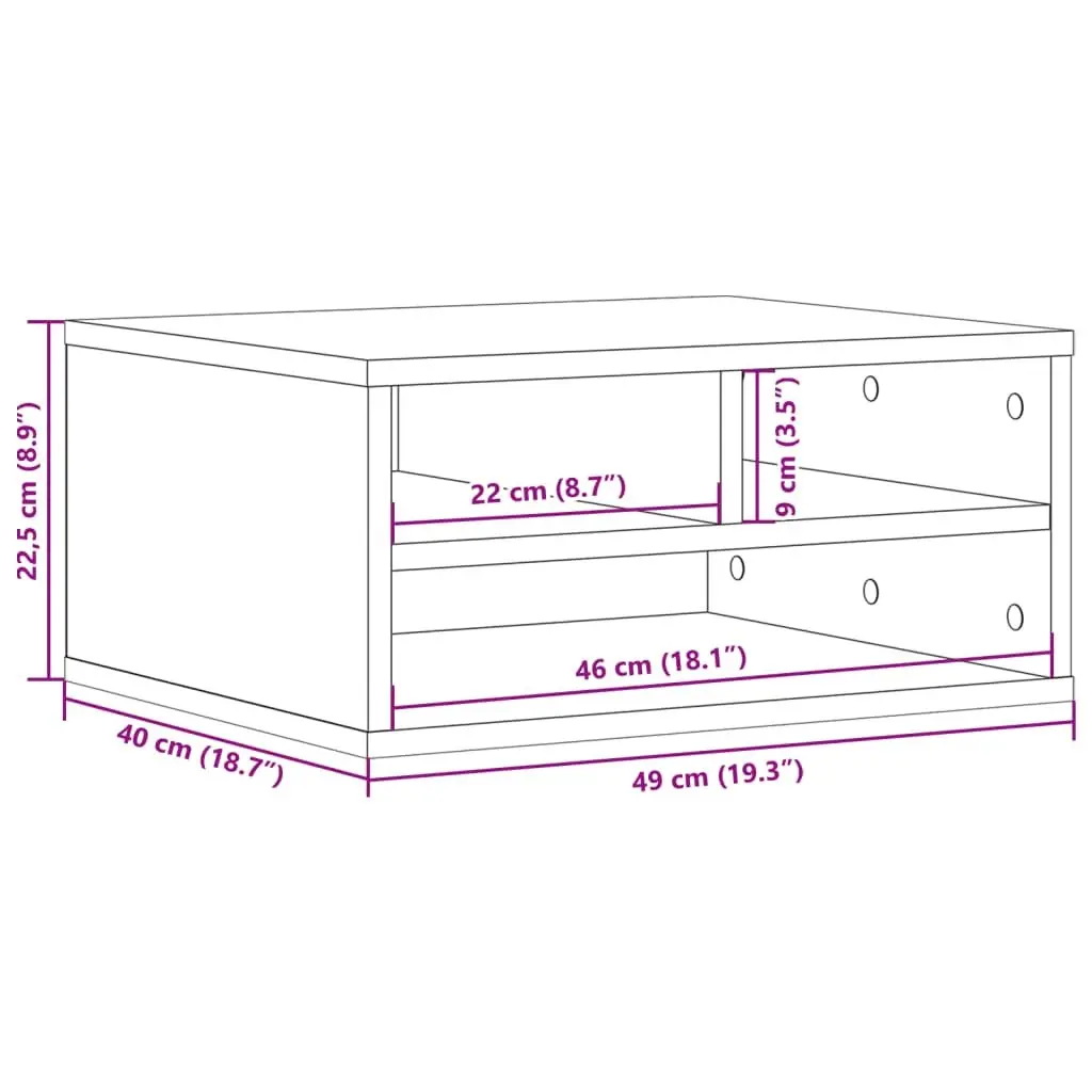 Printer Stand White Engineered Wood Organiser Shelf Storage Office Desk Table 49 x 40 x 22.5 cm