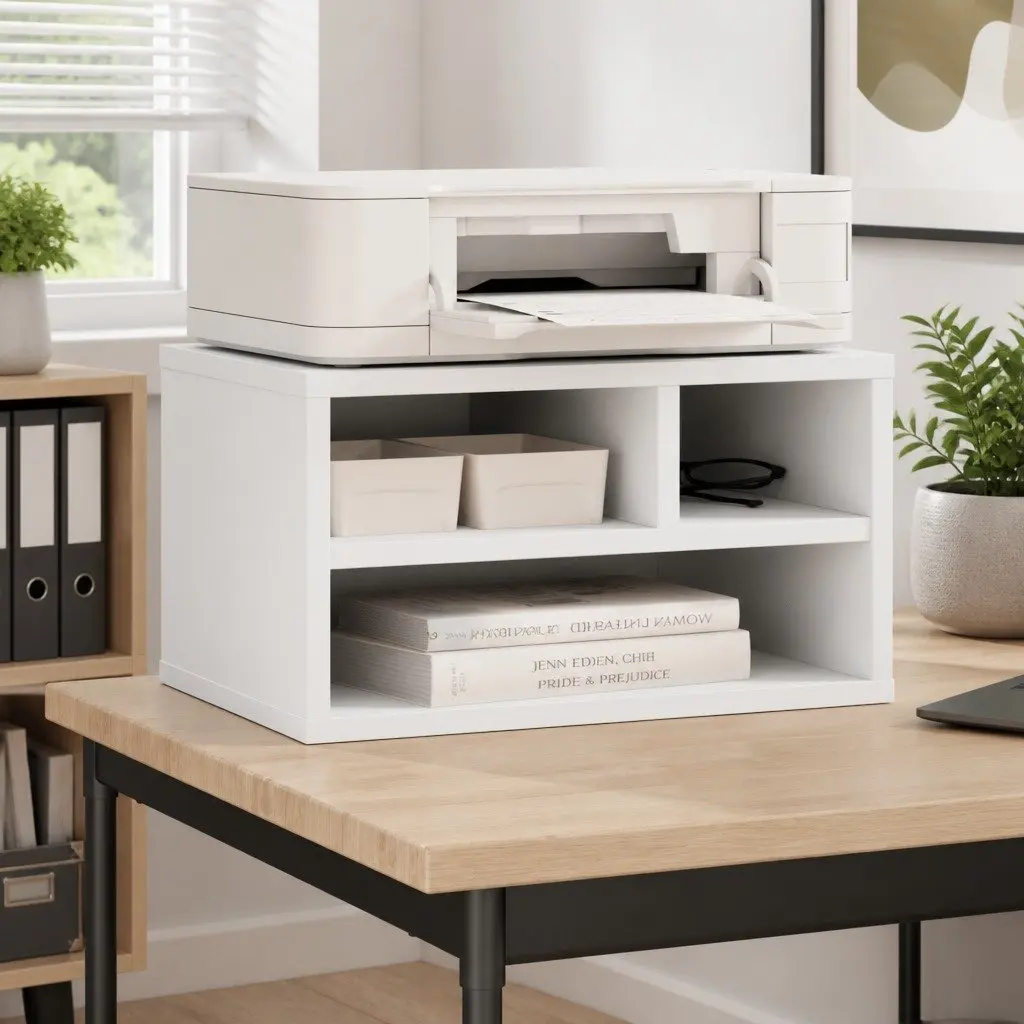 Printer Stand White Engineered Wood Storage Shelf Office Desk Organizer