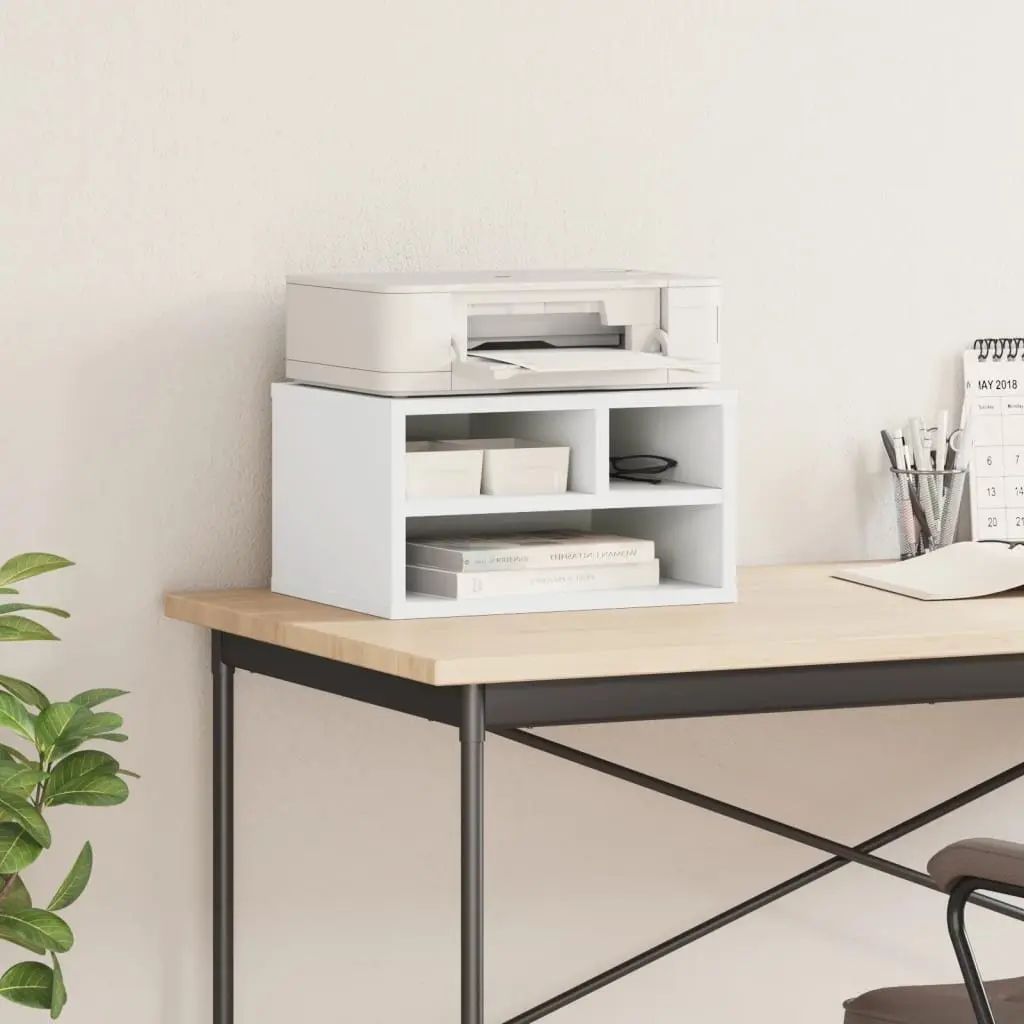 Printer Stand White Engineered Wood Storage Shelf Office Desk Organizer