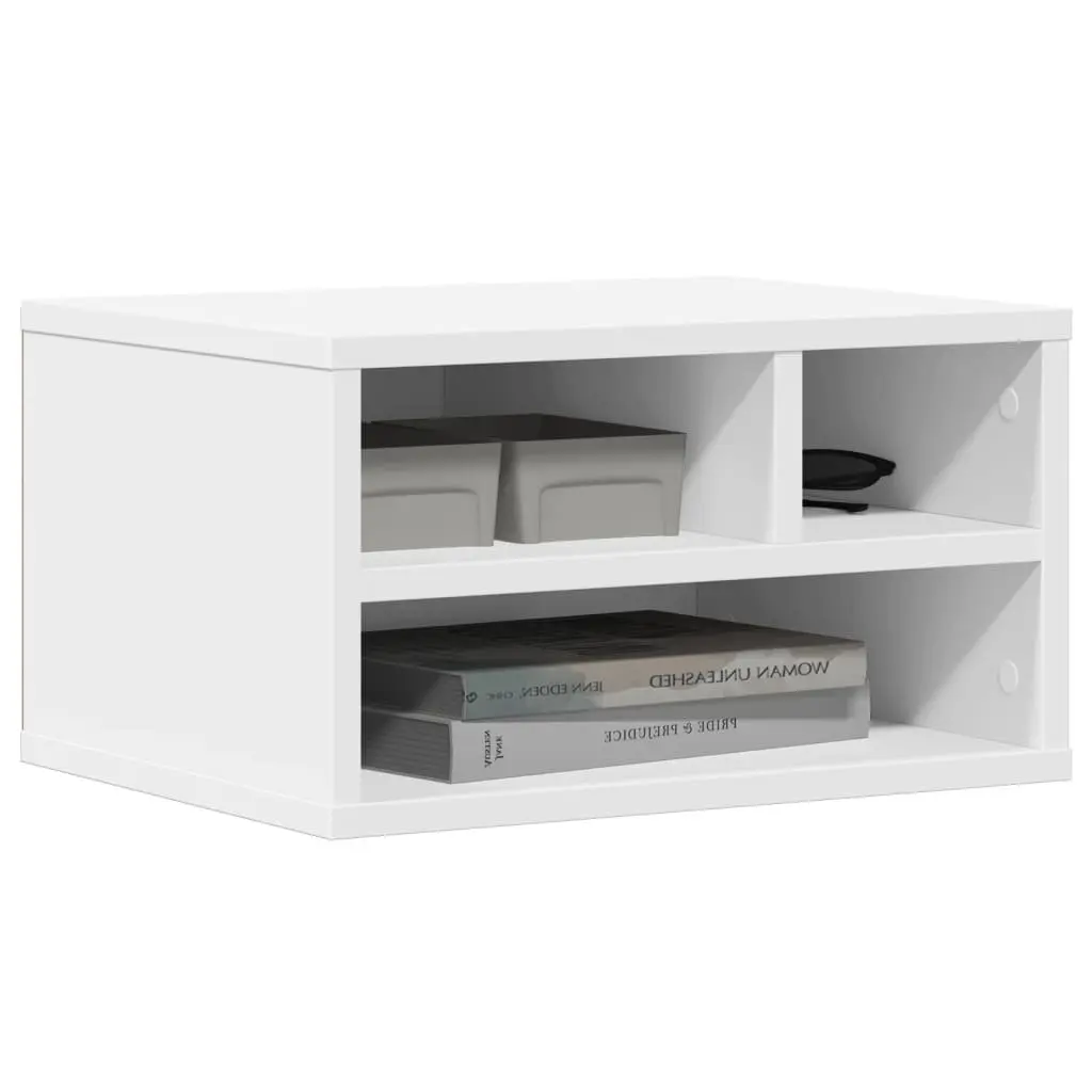 Printer Stand White Engineered Wood Storage Shelf Office Desk Organizer
