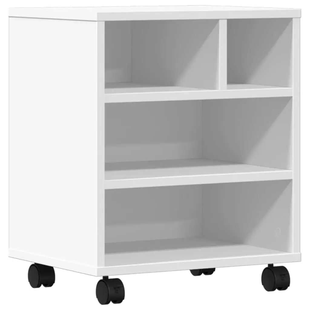 Printer Stand with Wheels White Engineered Wood Mobile Organiser Storage Shelf