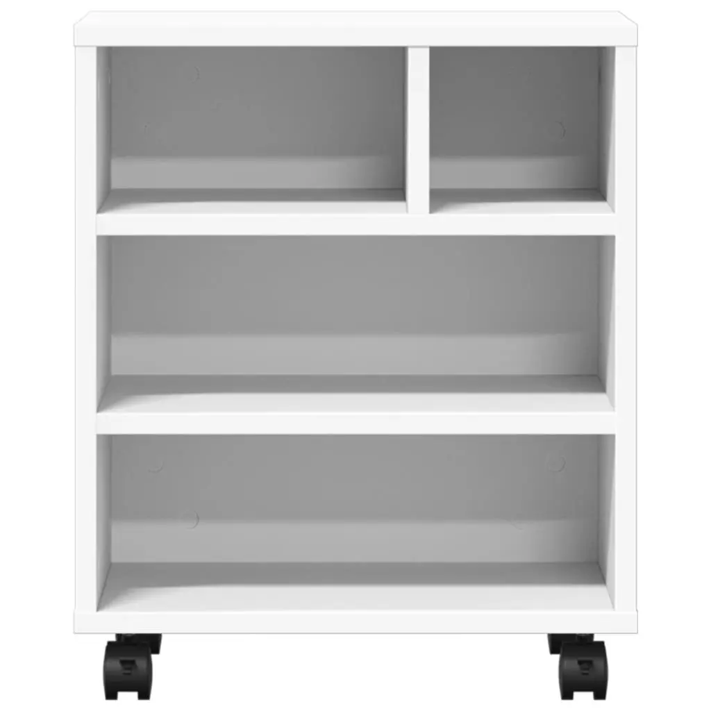 Printer Stand with Wheels White Engineered Wood Mobile Organiser Storage Shelf