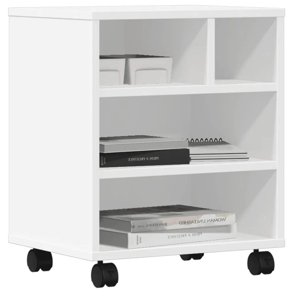 Printer Stand with Wheels White Engineered Wood Mobile Organiser Storage Shelf