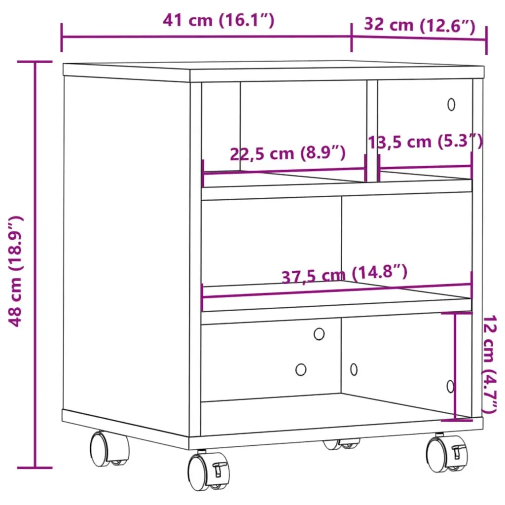 Printer Stand with Wheels White Engineered Wood Mobile Organiser Storage Shelf