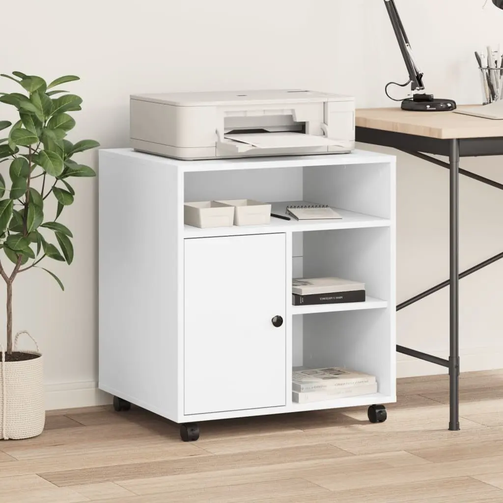 Printer Stand with Wheels for Office Organiser White 60 x 50 x 67 cm