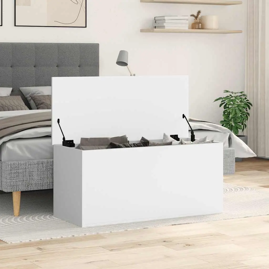 Storage Box White Engineered Wood Chest Organizer 100x42x46 cm Bedroom Living