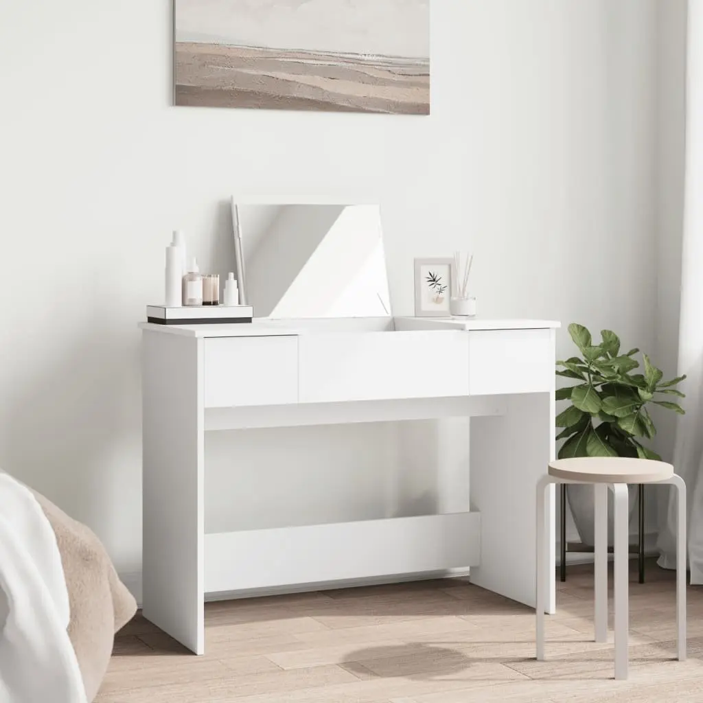 White Dressing Table with Mirror Bedroom Vanity Storage Unit 100x45x76cm Modern