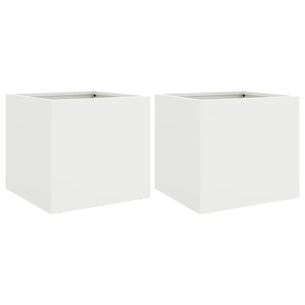 Steel Garden Planters Outdoor Raised Flower Beds 32 x 30 x 29 cm 2 Piece White Decor