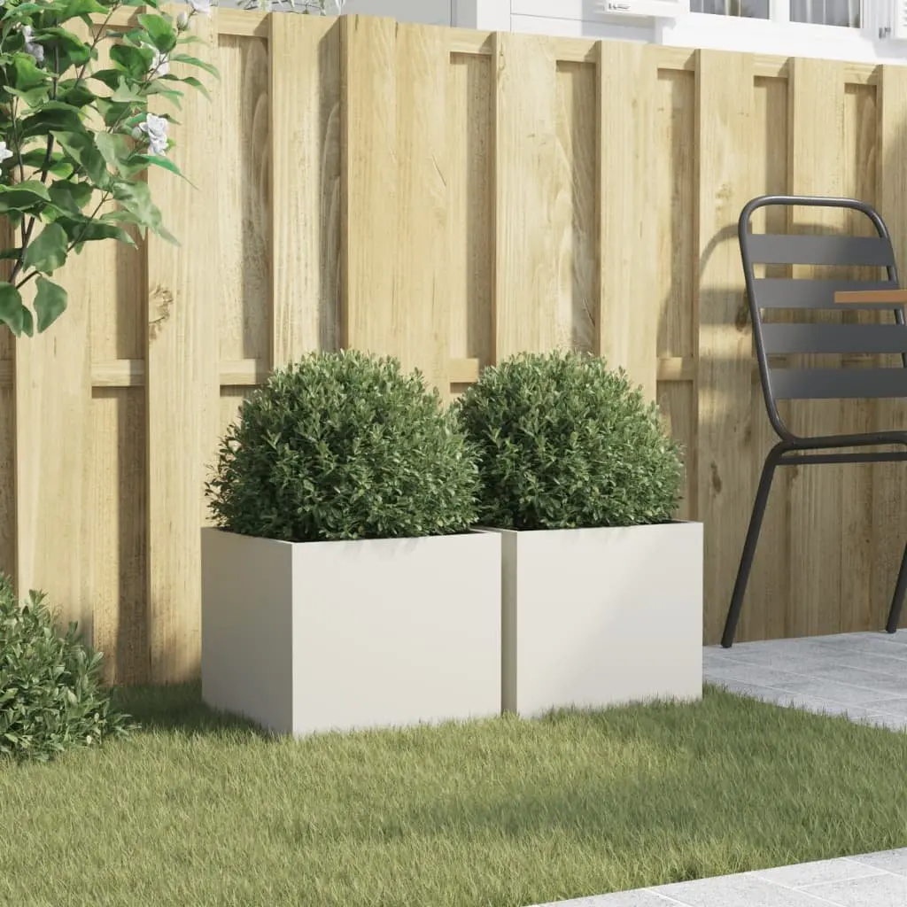 Steel Garden Planters Outdoor Raised Flower Beds 32 x 30 x 29 cm 2 Piece White Decor