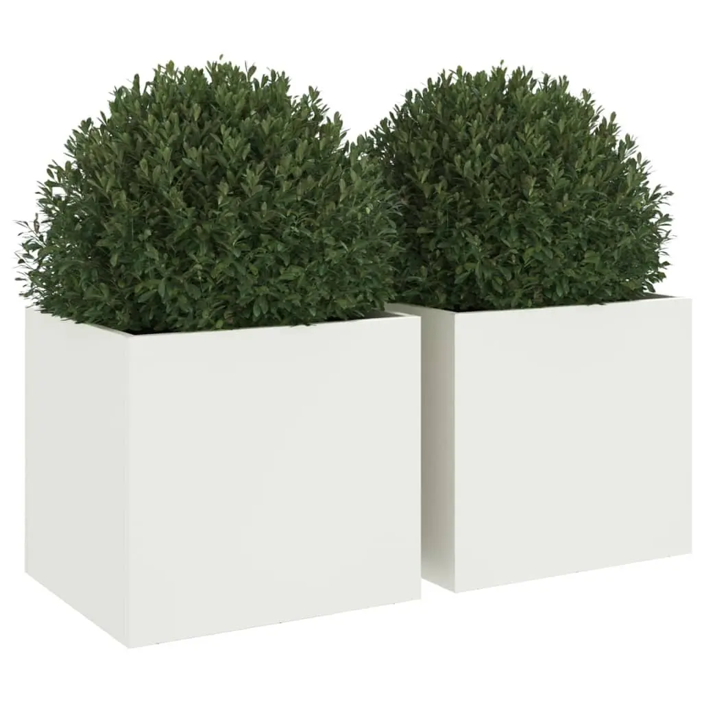 Steel Garden Planters Outdoor Raised Flower Beds 32 x 30 x 29 cm 2 Piece White Decor