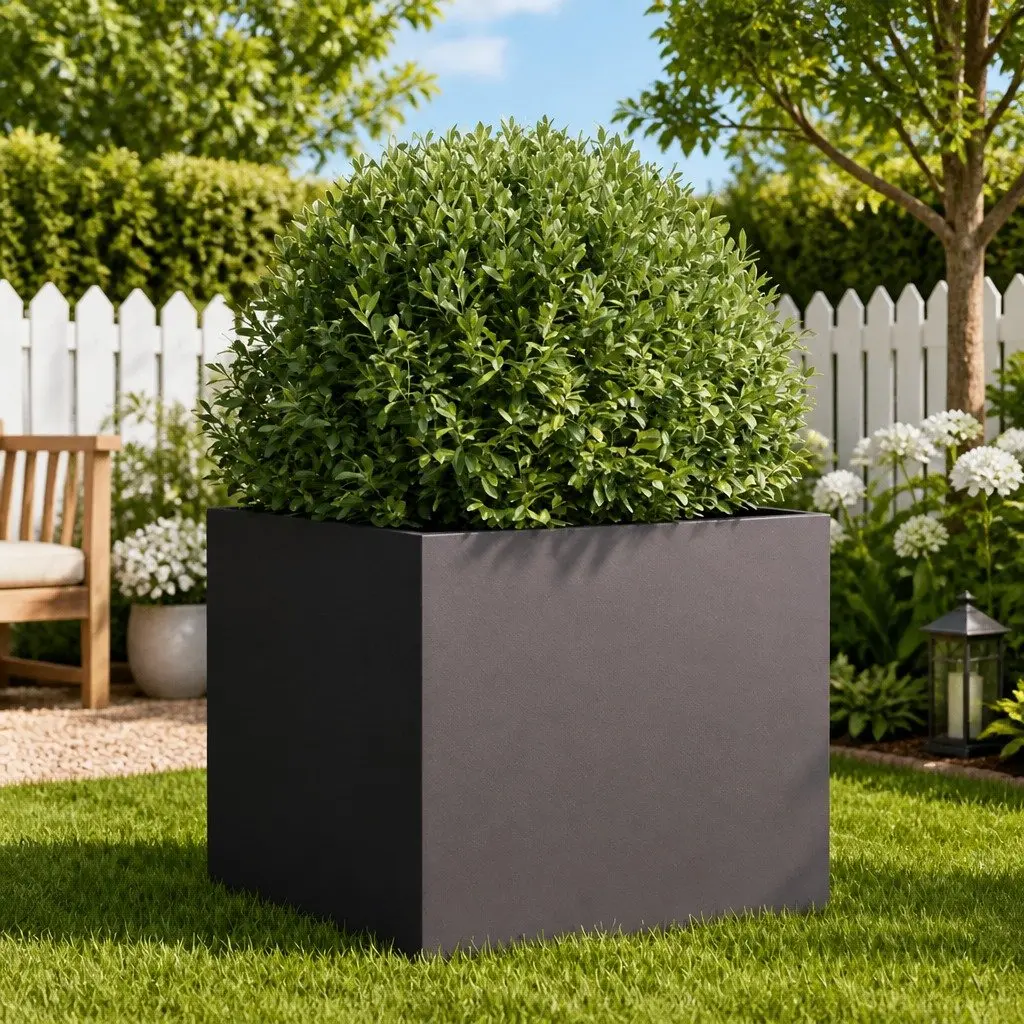 Planter Box Black Steel Garden Flower Pot Outdoor Decorative Container