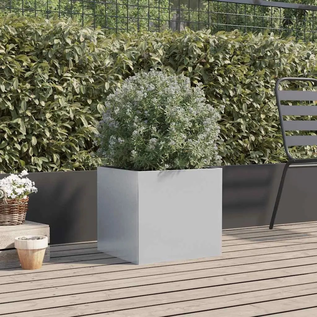 Galvanised Steel Planter Garden Pot Raised Bed 42 x 40 x 39 cm Silver