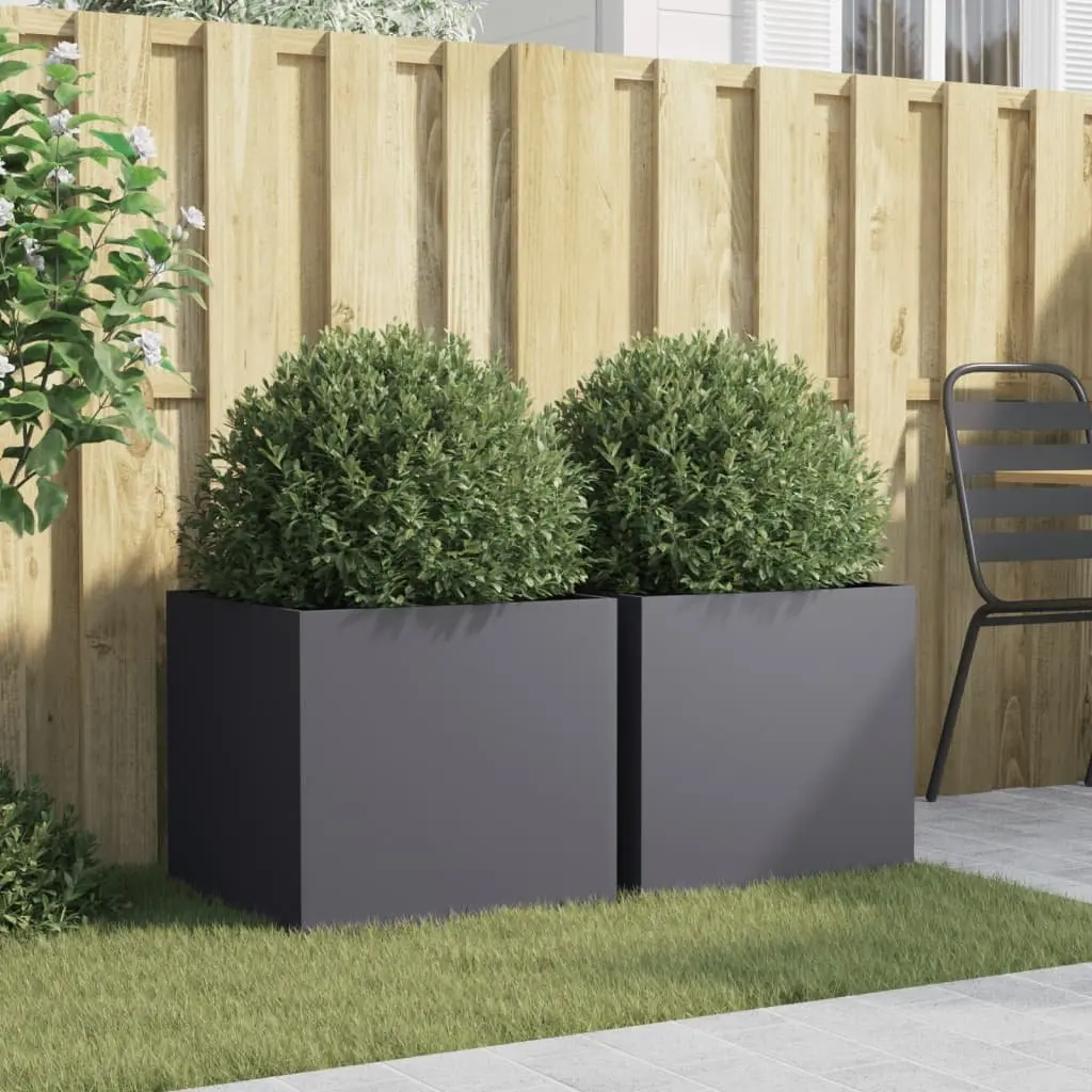 Garden Planters 2 pcs Anthracite Raised Beds Steel Frame Outdoor Flower Boxes