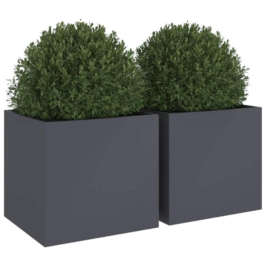 Garden Planters 2 pcs Anthracite Raised Beds Steel Frame Outdoor Flower Boxes