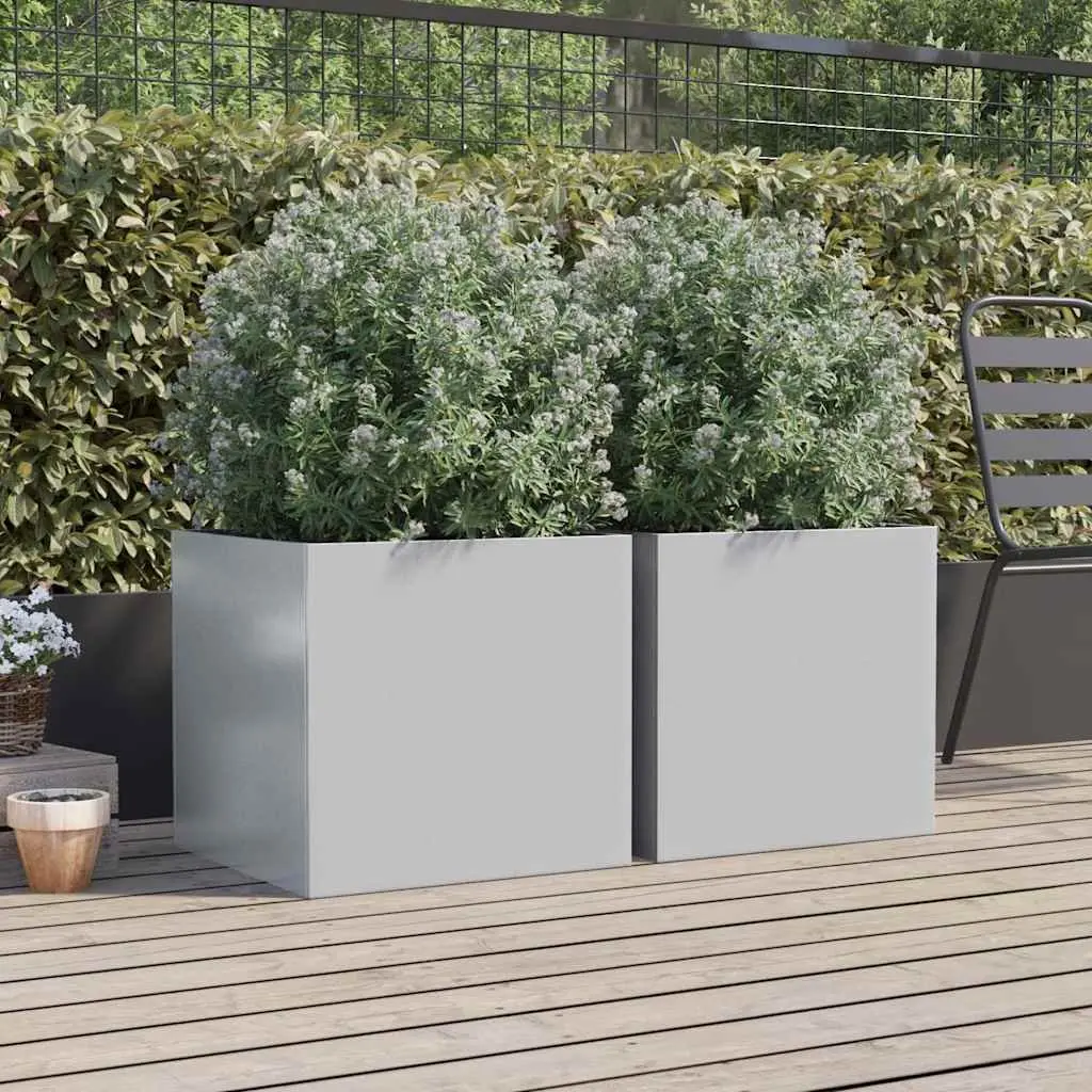 Garden Planters Outdoor Silver 49x47x46 cm Galvanised Steel 2 Piece