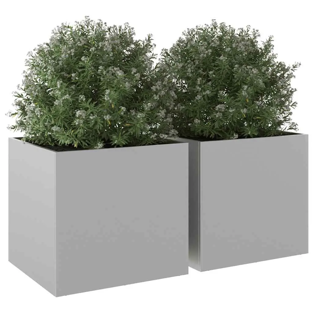 Garden Planters Outdoor Silver 49x47x46 cm Galvanised Steel 2 Piece