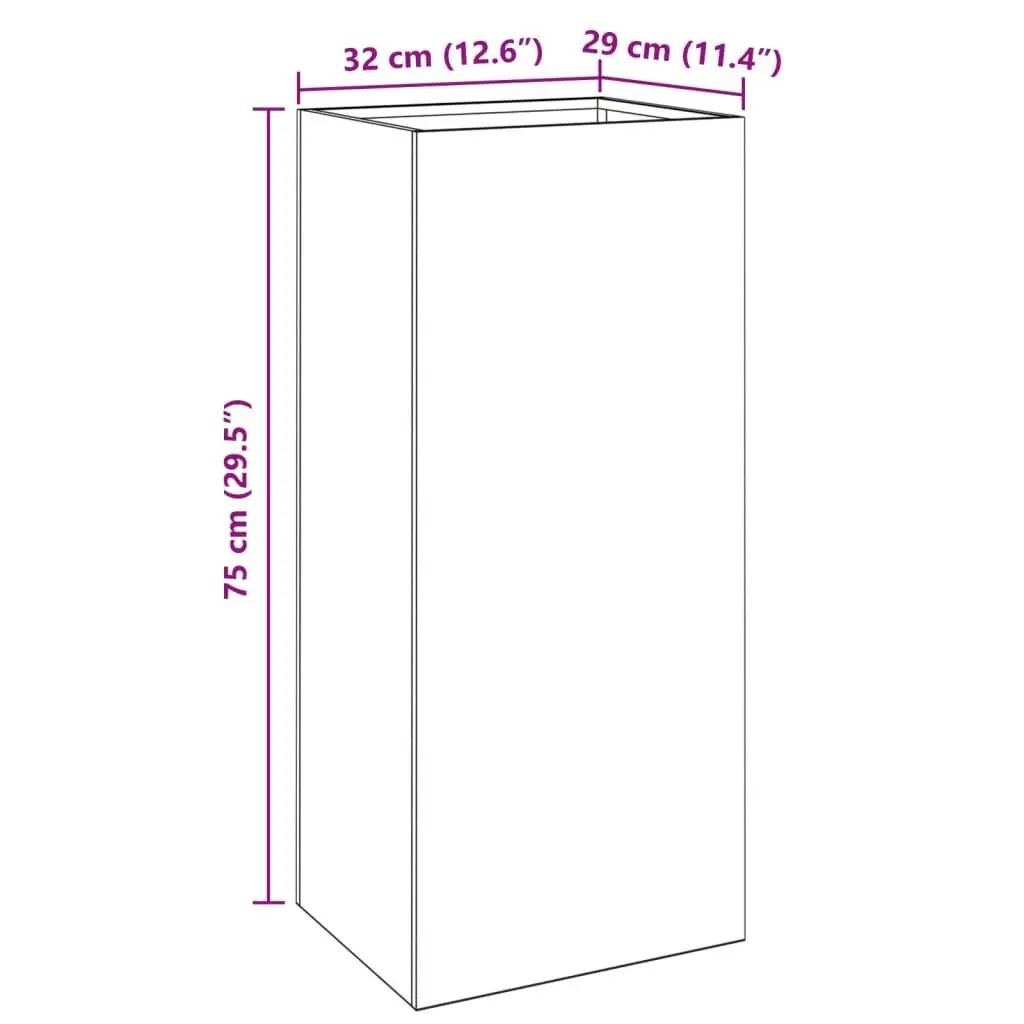 Black Steel Planter Outdoor Patio Balcony Flower Box 32 x 29 x 75 cm