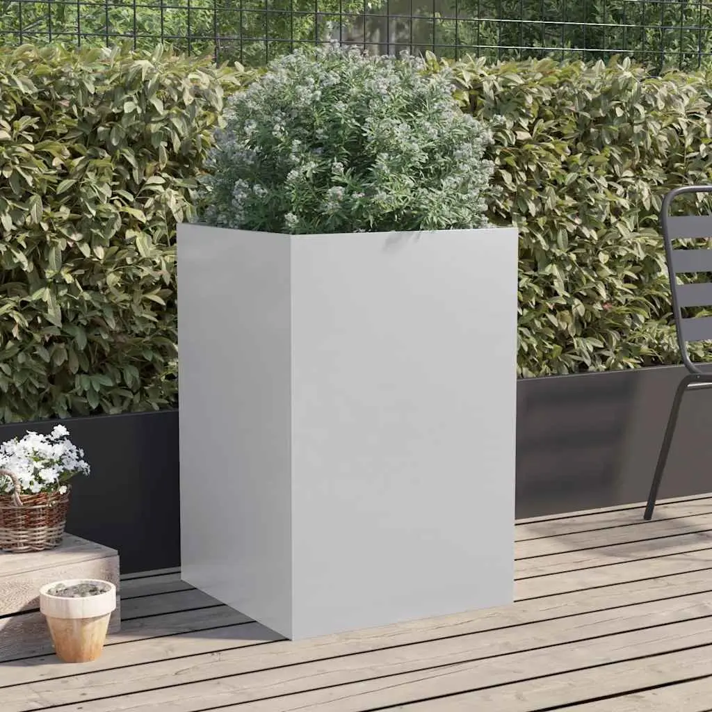 Garden Planter Box Silver 52x48x75cm Galvanised Steel Outdoor Patio Pot